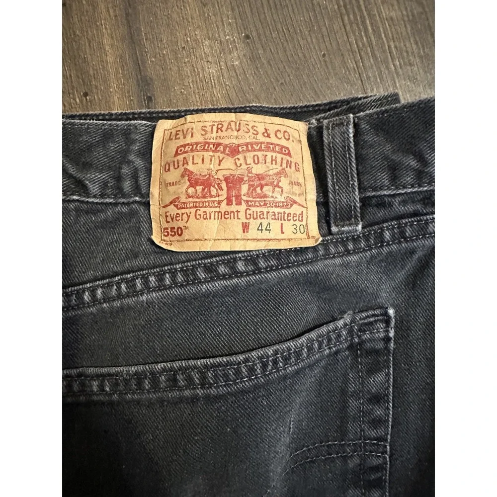 Levis 550 Jeans Mens 44x30 Black Dark Wash Cotton Relaxed Fit Denim Workwear